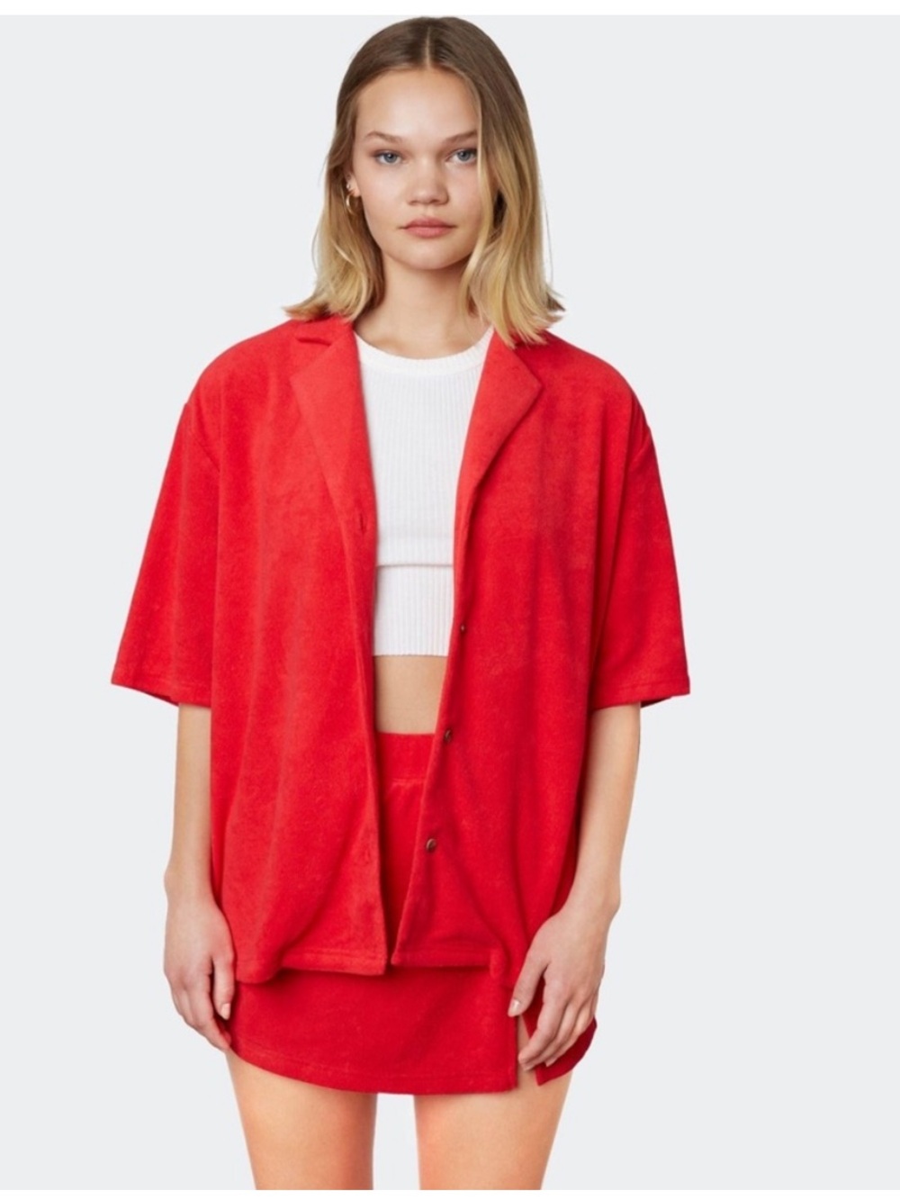 Nia Doheny Red Terry Cloth Shirt NWT